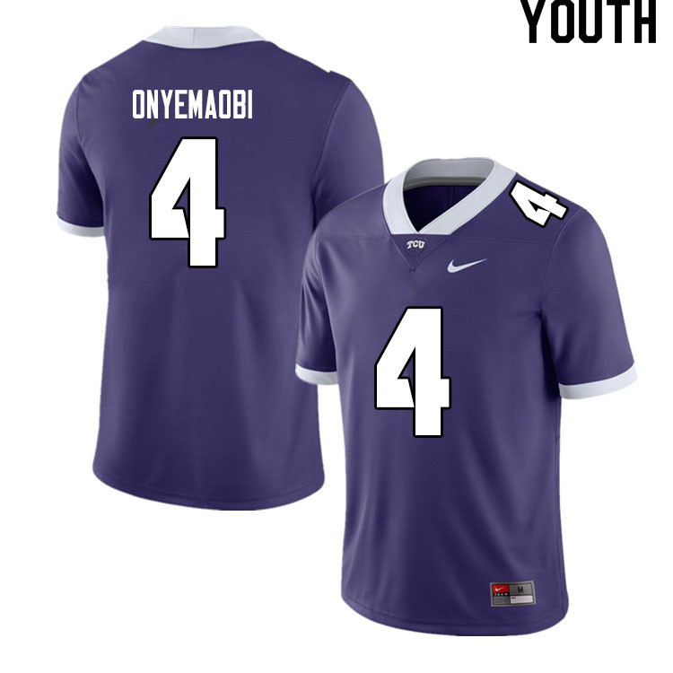 Youth #4 Michael Onyemaobi TCU Horned Frogs College Football Jerseys Sale-Purple - Click Image to Close